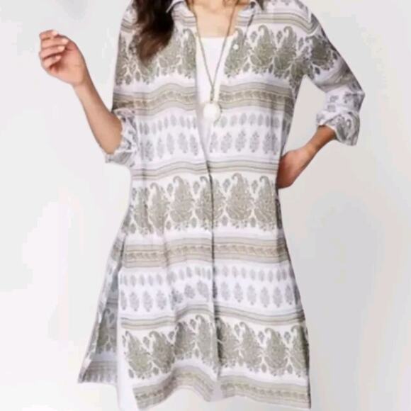 J. Jill Womens Xs Long Sleeve Paisley Print Sheer Shirt Dress Swim Suit Cover - Picture 1 of 5